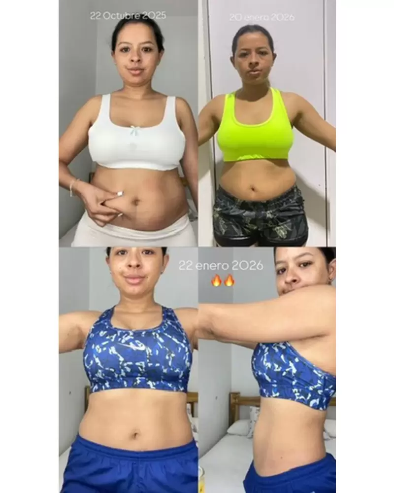 Antes y después de una participante, con el abdomen y la cintura más marcados.